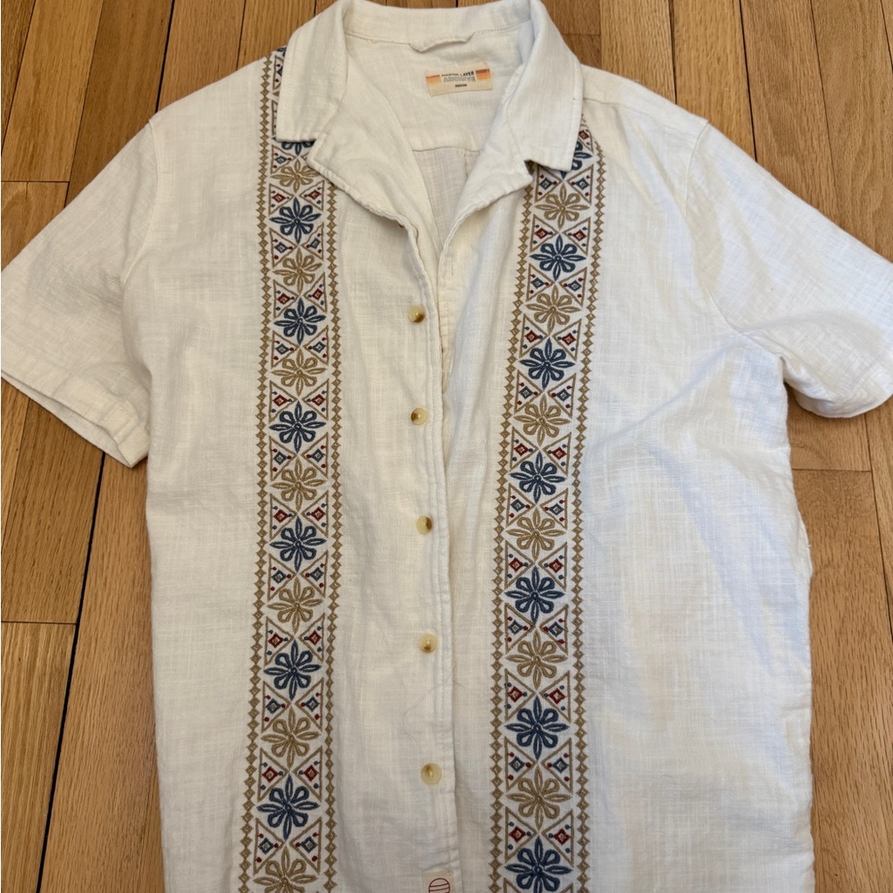 Marine Layer Men's White Embroidered Short Sleeve Shirt